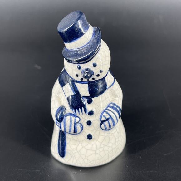 Potting Shed Pottery Crackle Glaze 2.75" Mini Snowman Blue White Christmas 1997 - Picture 1 of 14